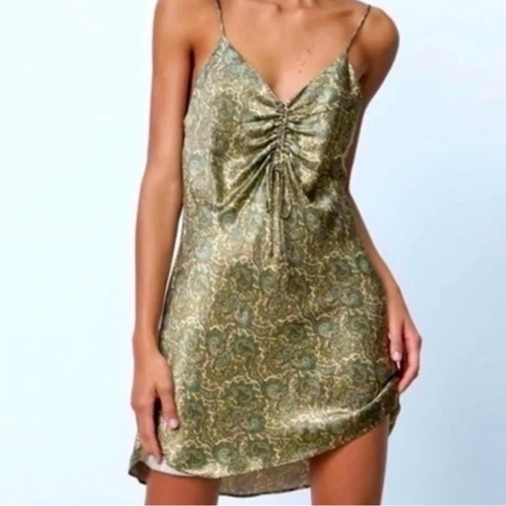 Zara Olive Patterned Mini Dress
